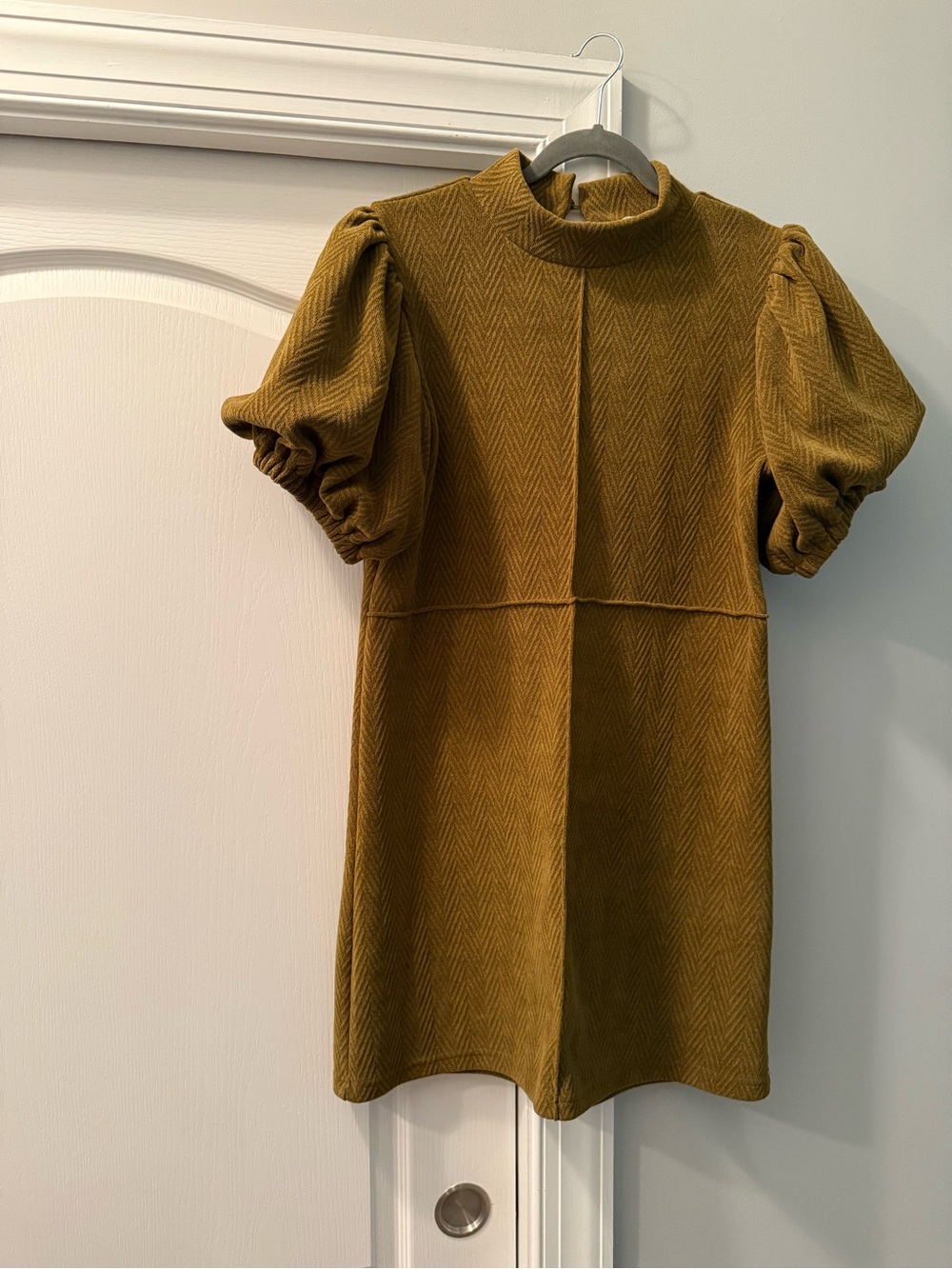 NWT-THML-Olive Puff-Sleeve High-Neck Dress-Med - Picture 2 of 10